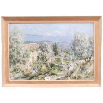 G Deschamps, coloured print, French landscape, "Mas Dans L'Esterel", 49cm x 68cm