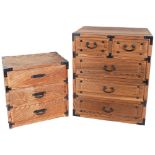 2 Japanese kiri wood table top Haribako chests.