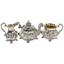 An ornate Rococo style silver plated 3-piece tea set