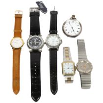Various watches, including a silver open-face pocket watch, Bulova quartz Benson etc