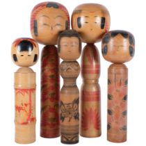 A group of 5 Japanese Kokeshi dolls, largest height 46cm