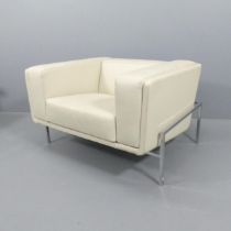 EERO SAARINEN - A mid-century design leather lounge chair on chrome steel base, made in Italy,