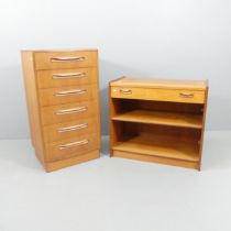 G-PLAN - a mid-century teak chest of six drawers, 56x104x46cm, and an open bookcase with single