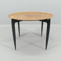 FRITZ HANSEN - A mid-century Danish teak tray table on ebonised folding spiderleg base, marked "FH