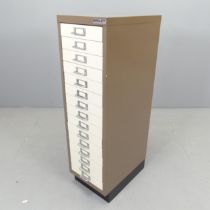 A Bisley metal fifteen drawer filing cabinet. 28x94x43cm.