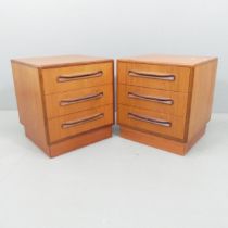 G-PLAN - a pair of mid-century teak Fresco three drawer bedside chests. 48x52x46cm