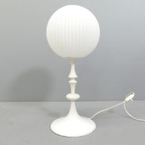 Temde, a 1960s Swiss table lamp, the fluted glass shade on whitewood and metal knopped stem and