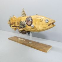 CLIVE FREDRIKSSON - A steampunk inspired coelacanth sculpture. 85x48x20cm.