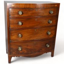 Regency mahogany bow-front chest of 4 long graduated drawers, with brass handles, width 93.5cm,