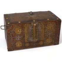 A Tuareg wood and metal-mounted chest, 19th century, North or West African, white metal, brass and