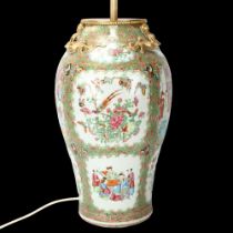 A 19th century Chinese famille rose baluster vase with later conversion for use as lamp, height of