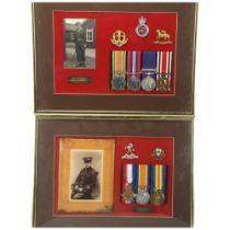 Two framed family medal groups, WWI group to R Daten Lee of the Queens Own Royal West Kent Regiment,