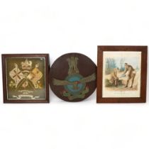 A First World War painting on silk "Souvenir de France", a WWI framed needlepoint "66th RFA India"