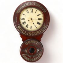 An American 19th century advertising wall clock, Vanner & Prest's Molliscorium Compo Embrocation, by