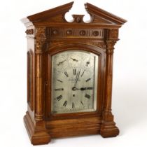 Impressive Victorian architectural oak-cased 8-day bracket clock, by Georg Oram of London, carved