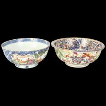 2 Chinese 19th century porcelain bowls, diameter 25.5cm and 23cm Bowl with gilded interior has