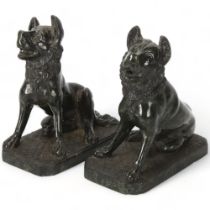 A pair of hand carved green hardstone Alsatian dogs, height 16cm 1st dog has chip to left ear, small