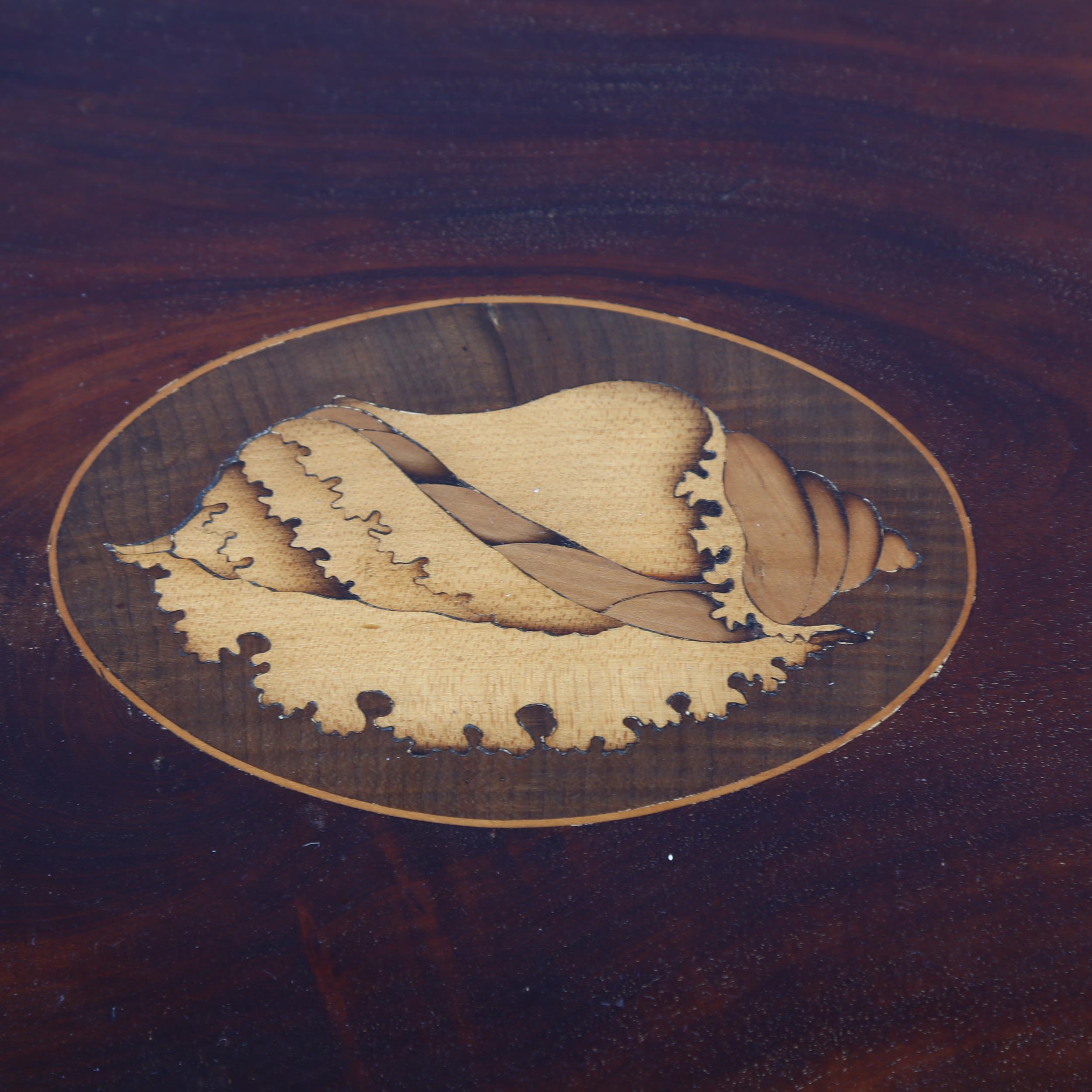 A Georgian mahogany tray with inlay boxwood conch shell motif and brass handles, length 69cm Two - Image 3 of 3