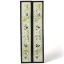 Pair of Chinese silk embroidered panels depicting butterflies, overall frame dimensions 52.5cm x