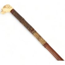 19th century swordstick with carved ivory dog's head handle, length 89cm