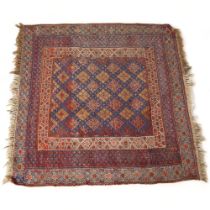 A small 20th century Afghan rug with flat weave borders, 110cm Sq Good condition