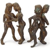 A pair of antique Indian bronze tantric couples, height of each 13cm Good condition, some small