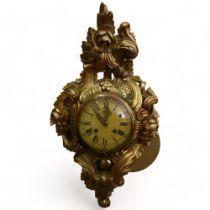 20th century German carved giltwood-cased cartel wall clock in Rococo style, 8-day striking