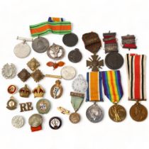 First World War medals to Pte AJ Jones S.A.I, and a number of other medals, coins and badges,