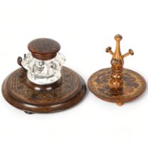 A 19th Century Tunbridge Ware rosewood ink well and pen stand, label to base for Edmund Nye, Mount