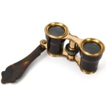 Pair of Victorian tortoiseshell and gilt-metal opera glasses, with folding handle, in Morocco