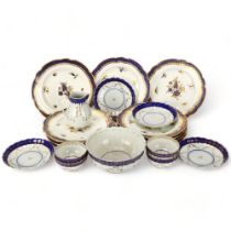 A group of English blue and gilt porcelain, including 10 Spode side plates, diameter 20.5cm, 4