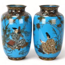 A pair of 19th century Japanese Cloisonne vases, depicting Samurai and Scholar, height 30.5cm