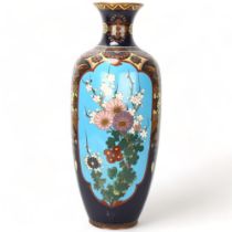 A late 19th century Japanese cloisonne vase, two floral pictorial panels, height 46cm 1 heavy impact