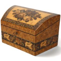 Victorian Tunbridge Ware maple stationery box, with floral micro-mosaic curved lid, fitted interior,