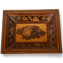 A 19th century Tunbridge Ware rosewood rectangular dish, with floral central panel and banded rim,