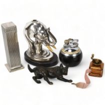 Ronson Art Deco electroplate elephant table lighter, height 10.5cm, a Lord Deluxe table lighter,