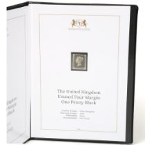 United Kingdom unused four margin one Penny Black 1840, Harrington & Byrne folder with certificate