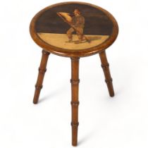 An Italian Sorento marquetry inlaid occasional table on 3 bamboo turned legs, diameter 29cm