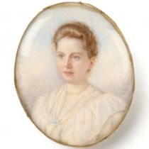 Eveline Corbould-Ellis, miniature portrait of a woman, watercolour on ivory, signed and dated