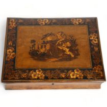 19th century Tunbridge Ware writing box a boy in kilt, possibly Edward Price of Wales on central