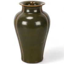 A Chinese Qing style baluster vase, with monochrome tea-dust glaze, Qing mark to base, height 28cm