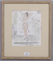 Adrian Daintrey (1902 - 1988), a lady slowly gyrating on the waterfront, New York City West, ink and