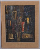 Abstract oil on board (1950/60s) 61cm 71cm, indistinct monogram lower right. Present owner's