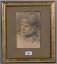 Pencil portrait sketch of a girl, late 19th century, unsigned, 21cm x 14cm, framed General paper