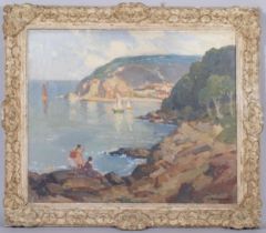 Leonard Richmond (1889-1965), Babbacombe Cove, Torquay, oil on canvas, original unglazed frame,