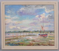 Brian Oxley, Pinmill, Thames barge, 2011, oil on canvas, signed, 50cm x 59cm, framed Good original