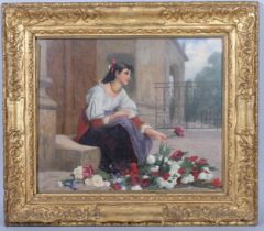 Francois-Alfred Delobbe (1835 - 1915/20), flower girl, oil on canvas, signed Canvas has been