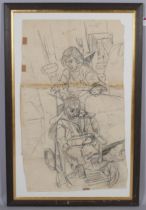 John Bratby RA (1928 - 1992), Jean and David, pencil sketch, sheet size 95cm x 57cm, framed 2 joined