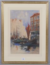 Hal Hurst (1865 - 1938), Dutch canal scene, watercolour, signed, 51cm x 34cm, framed Good condition