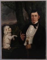 Portrait of a gentleman and his dog, 19th century oil on canvas, unsigned with indistinct